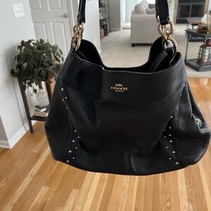 Coach Black Leather Edie 31 Hobo Bag with Gold Accents
